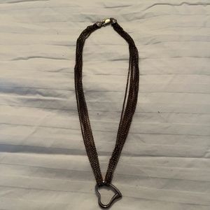 Multi-strand silver necklace with silver heart pendant